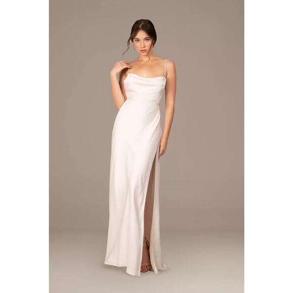 Fame & Partners Rosabel Cowl Neck Satin Gown with Spaghetti Straps - S - Picture 3 of 4